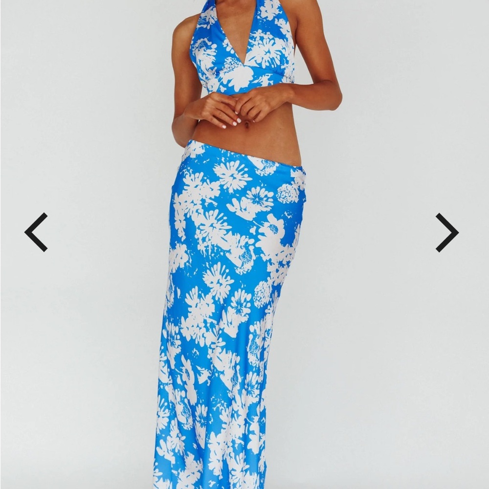 Blue Floral Halter Maxi Skirt Set